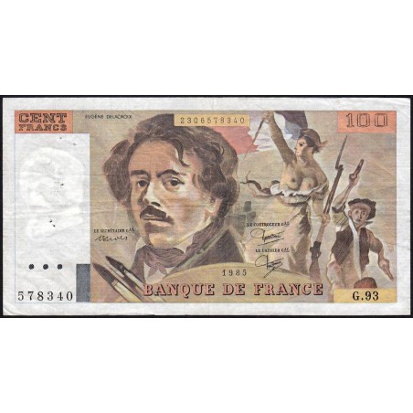 F 69-09 - 1985 - 100 francs - Delacroix modifié - Série G.93 - Etat : TB