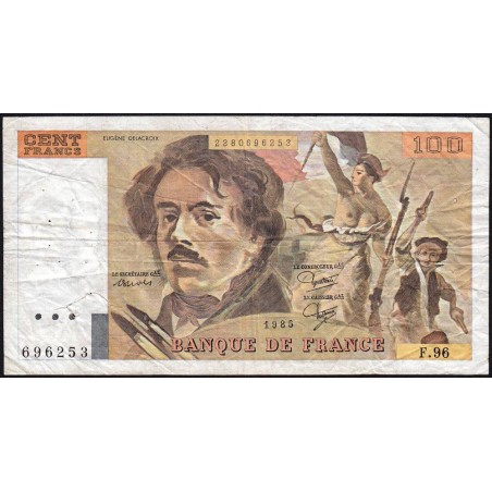 F 69-09 - 1985 - 100 francs - Delacroix modifié - Série F.96 - Etat : TB-