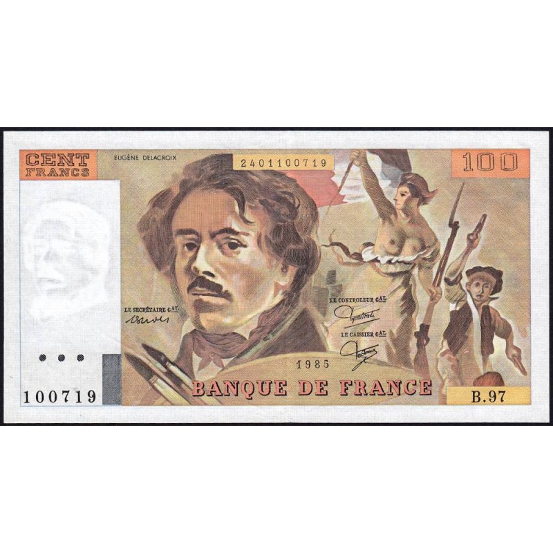 F 69-09 - 1985 - 100 francs - Delacroix modifié - Série B.97 - Etat : SUP
