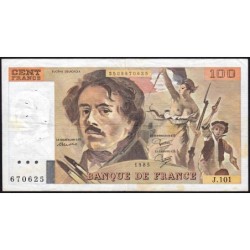 F 69-09 - 1985 - 100 francs - Delacroix modifié - Série J.101 - Etat : TB+