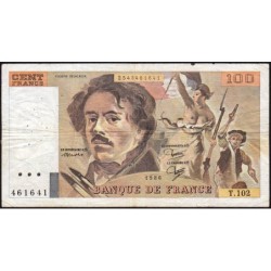 F 69-10 - 1986 - 100 francs - Delacroix modifié - Série T.102 - Etat : TB