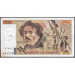 F 69-10 - 1986 - 100 francs - Delacroix modifié - Série W.102 (remplacement) - Etat : TB