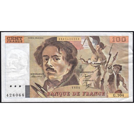 F 69-10 - 1986 - 100 francs - Delacroix modifié - Série G.104 - Etat : TTB-