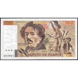 F 69-10 - 1986 - 100 francs - Delacroix modifié - Série F.105 - Etat : TB+