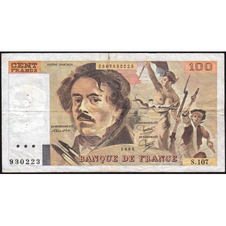 F 69-10 - 1986 - 100 francs - Delacroix modifié - Série S.107 - Etat : TB