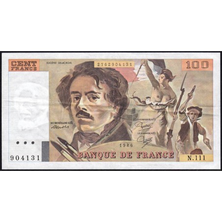 F 69-10 - 1986 - 100 francs - Delacroix modifié - Série N.111 - Etat : TTB
