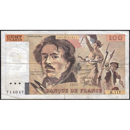 F 69-11 - 1987 - 100 francs - Delacroix modifié - Série R.117 - Etat : TB