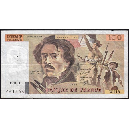 F 69-11 - 1987 - 100 francs - Delacroix modifié - Série W.118 (remplacement) - Etat : TB
