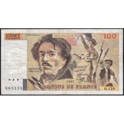 F 69-11 - 1987 - 100 francs - Delacroix modifié - Série O.119 - Etat : TB-