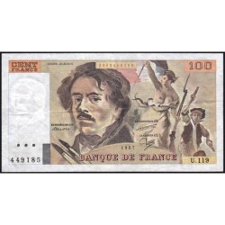 F 69-11 - 1987 - 100 francs - Delacroix modifié - Série U.119 - Etat : TTB