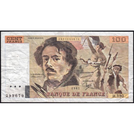 F 69-11 - 1987 - 100 francs - Delacroix modifié - Série H.120 - Etat : TB-