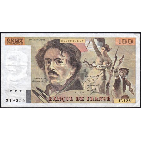 F 69-11 - 1987 - 100 francs - Delacroix modifié - Série U.123 - Etat : TB