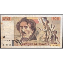 F 69-13b - 1989 - 100 francs - Delacroix modifié - Série V.140 - Etat : B+