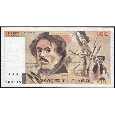 F 69-13b - 1989 - 100 francs - Delacroix modifié - Série V.141 - Etat : TB+