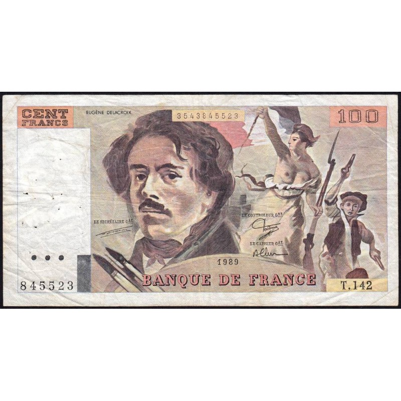 F 69-13b - 1989 - 100 francs - Delacroix modifié - Série T.142 - Etat : TB