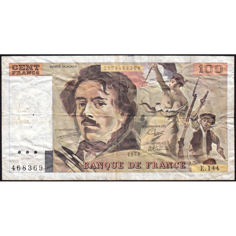 F 69-13c - 1989 - 100 francs - Delacroix modifié - Série E.144 - Etat : TB-