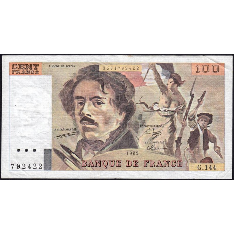 F 69-13c - 1989 - 100 francs - Delacroix modifié - Série G.144 - Etat : TB+