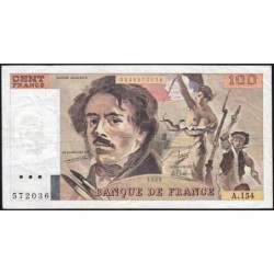 F 69-13d - 1989 - 100 francs - Delacroix modifié - Série A.154 - Etat : TB+