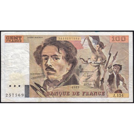 F 69-13d - 1989 - 100 francs - Delacroix modifié - Série J.154 - Etat : TB