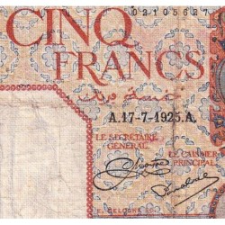Tunisie - Pick 8a - 5 francs - Série F.0085 - 17/07/1925 - Etat : TB-