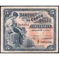 Congo Belge - Pick 13B_1 - 5 francs - Série B/C - 18/05/1949 - Etat : TB+ à TTB