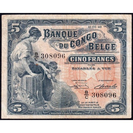 Congo Belge - Pick 13B_1 - 5 francs - Série B/C - 18/05/1949 - Etat : TB+ à TTB
