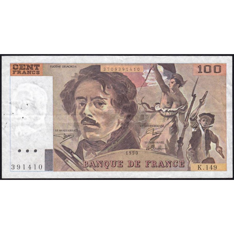 F 69bis-02a - 1990 - 100 francs - Delacroix modifié - Série K.149 - Etat : TTB-