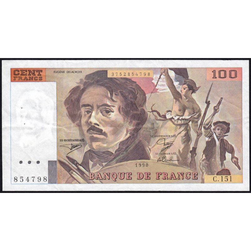 F 69bis-02a - 1990 - 100 francs - Delacroix modifié - Série C.151 - Etat : TTB