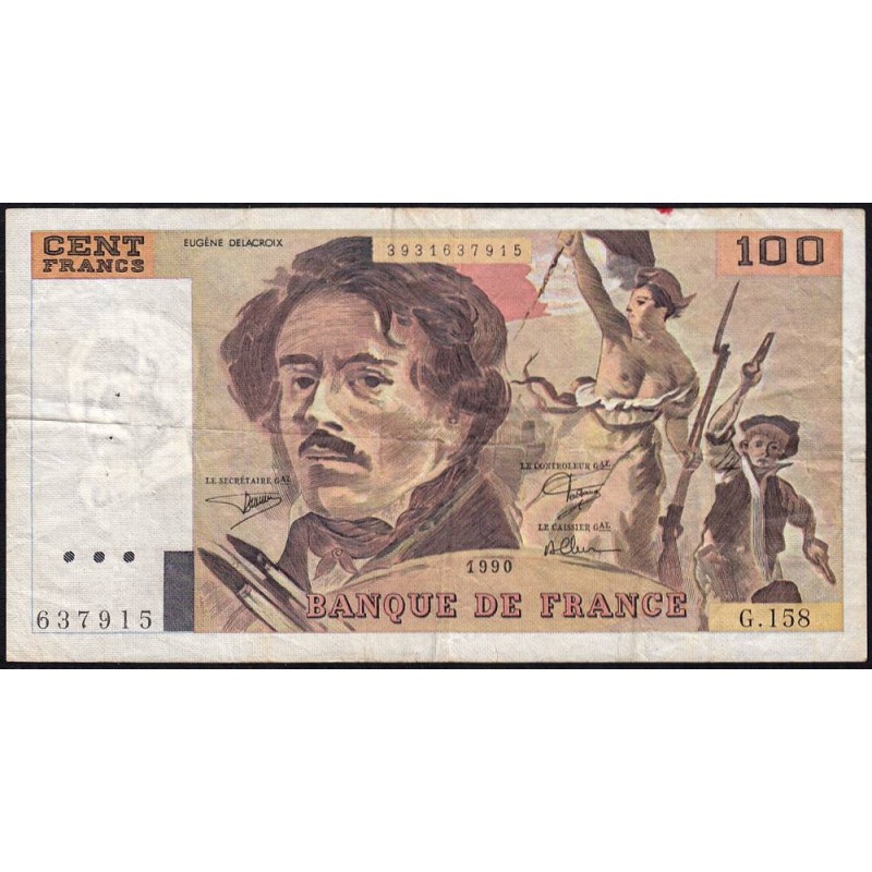 F 69bis-02b - 1990 - 100 francs - Delacroix modifié - Série G.158 - Etat : TB