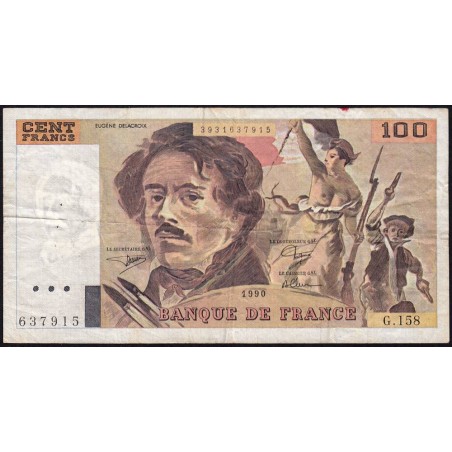 F 69bis-02b - 1990 - 100 francs - Delacroix modifié - Série G.158 - Etat : TB
