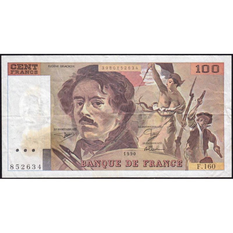 F 69bis-02b - 1990 - 100 francs - Delacroix modifié - Série F.160 - Etat : TB+