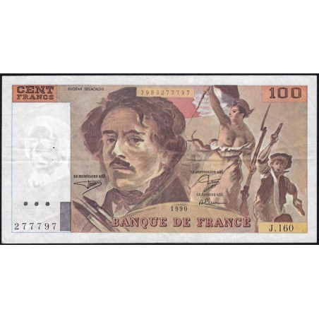 F 69bis-02b - 1990 - 100 francs - Delacroix modifié - Série J.160 - Etat : TTB