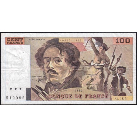 F 69bis-02b - 1990 - 100 francs - Delacroix modifié - Série G.164 - Etat : TB+