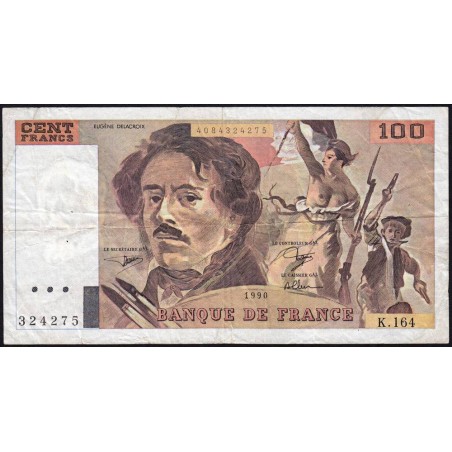 F 69bis-02b - 1990 - 100 francs - Delacroix modifié - Série K.164 - Etat : TB