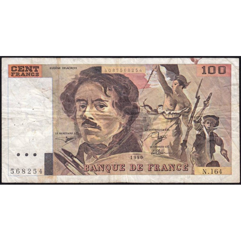 F 69bis-02b - 1990 - 100 francs - Delacroix modifié - Série N.164 - Etat : TB-