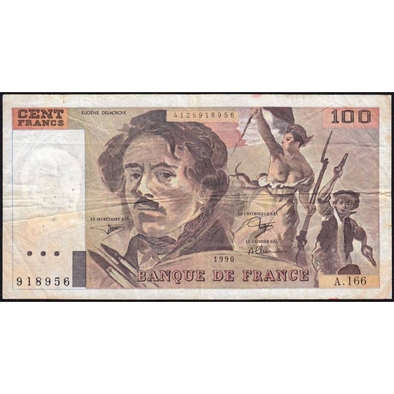F 69bis-02b - 1990 - 100 francs - Delacroix modifié - Série A.166 - Etat : TB-