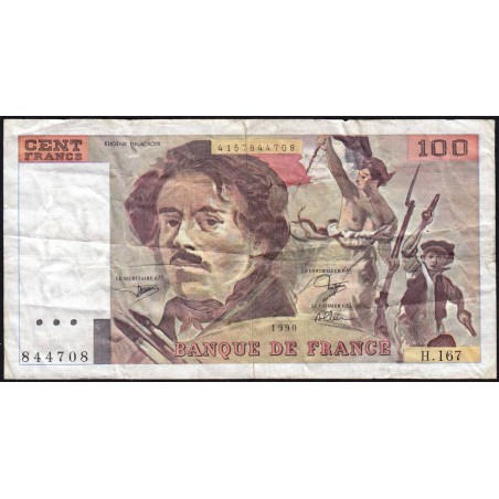 F 69bis-02b - 1990 - 100 francs - Delacroix modifié - Série H.167 - Etat : TB-