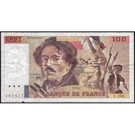 F 69bis-02b - 1990 - 100 francs - Delacroix modifié - Série E.168 - Etat : TB