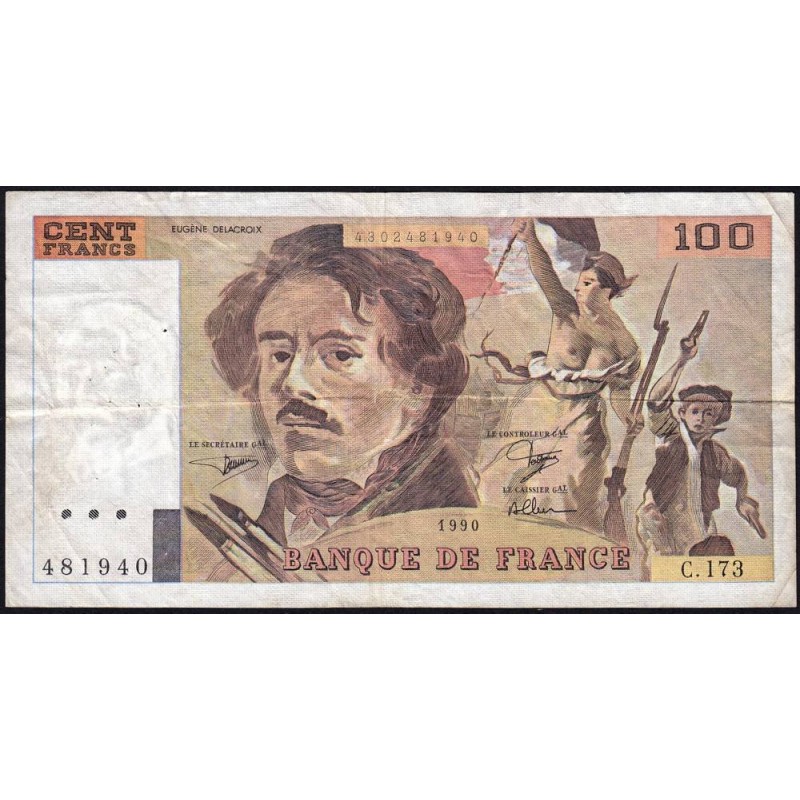F 69bis-02c - 1990 - 100 francs - Delacroix modifié - Série C.173 - Etat : TB