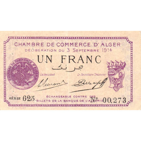 Algérie - Alger 137-1 - 1 franc - Série 625 - 03/09/1914 - Etat : SUP