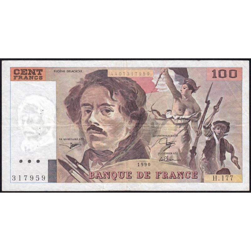 F 69bis-02c - 1990 - 100 francs - Delacroix modifié - Série H.177 - Etat : TB+