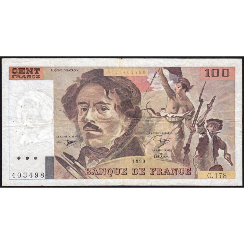 F 69bis-02c - 1990 - 100 francs - Delacroix modifié - Série C.178 - Etat : TB