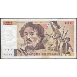 F 69bis-02d - 1990 - 100 francs - Delacroix modifié - Série D.180 - Etat : TB