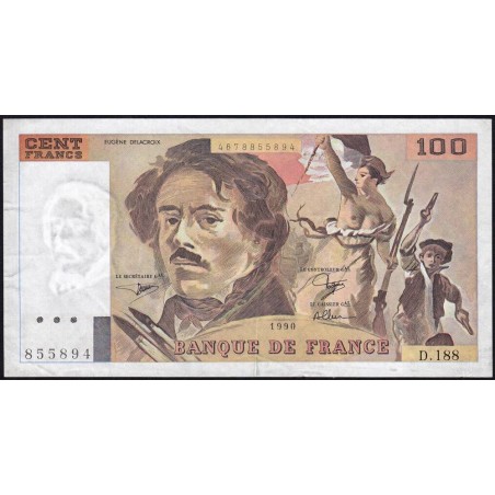 F 69bis-02e1 - 1990 - 100 francs - Delacroix modifié - Série D.188 - Etat : TTB