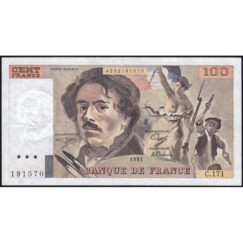 F 69bis-03a2 - 1990 - 100 francs - Delacroix modifié - Série C.171 - Etat : TTB