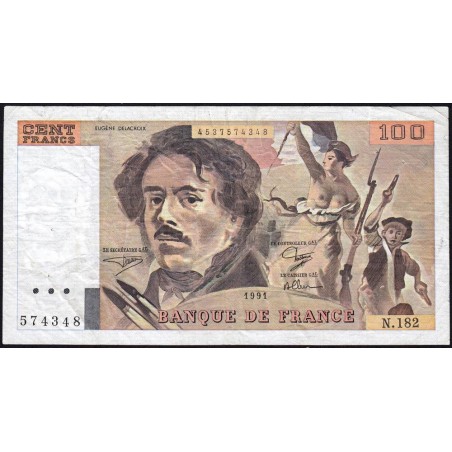 F 69bis-03b2 - 1991 - 100 francs - Delacroix modifié - Série N.182 - Etat : TB