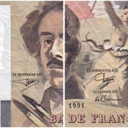 F 69bis-03b2 - 1991 - 100 francs - Delacroix modifié - Série H.185 - Etat : TB