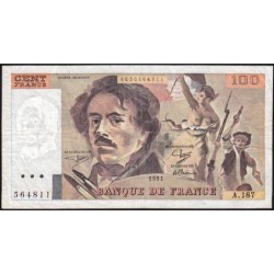 F 69bis-03b2 - 1991 - 100 francs - Delacroix modifié - Série A.187 - Etat : TB+