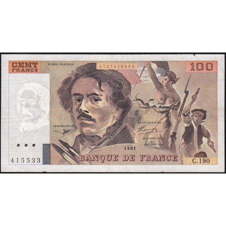 F 69bis-04a - 1991 - 100 francs - Delacroix modifié - Série C.190 - Etat : TTB