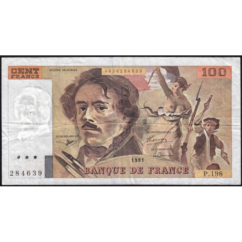 F 69bis-04a - 1991 - 100 francs - Delacroix modifié - Série P.198 - Etat : TB